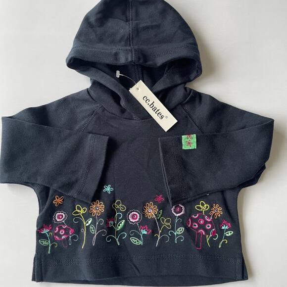 NWT Baby Girls Navy Embroidered Hoodie Size 12 Months - Picture 1 of 2